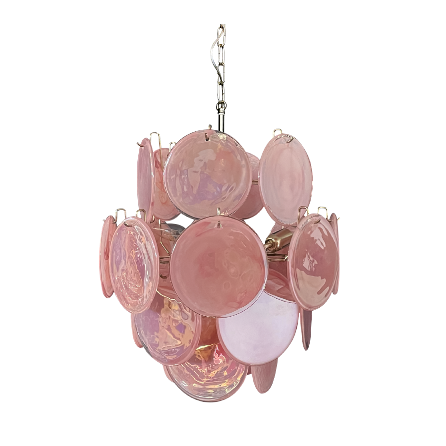 Mid-Century Vintage Glass Disc Chandelier | Handmade Round Textured Glass Pendant Light for Living Room & Dining Room