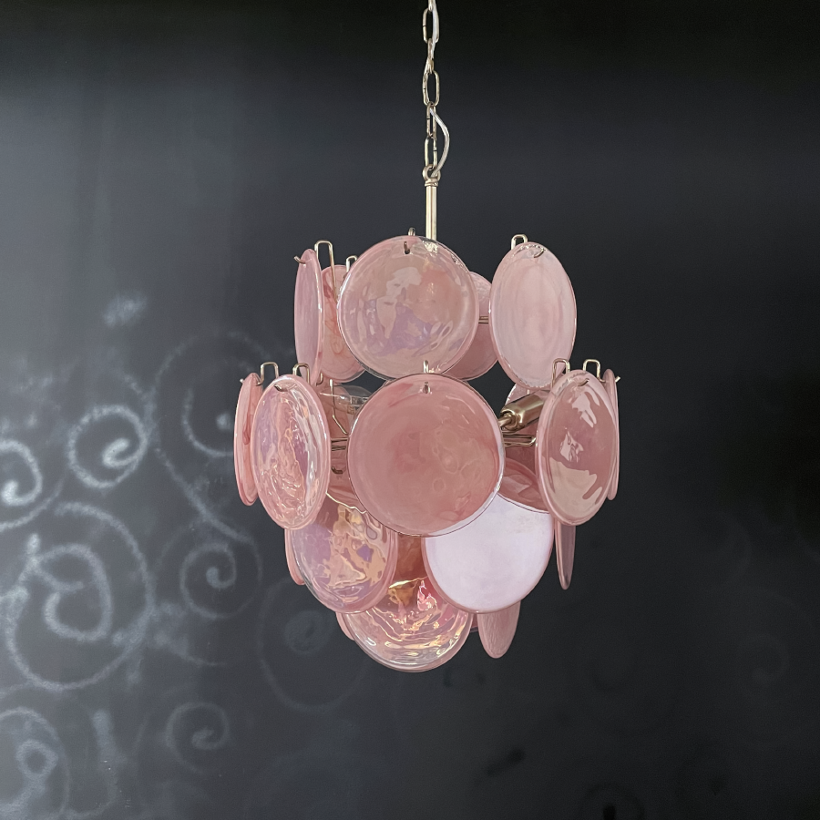 Mid-Century Vintage Glass Disc Chandelier | Handmade Round Textured Glass Pendant Light for Living Room & Dining Room
