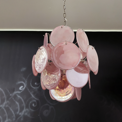 Mid-Century Vintage Glass Disc Chandelier | Handmade Round Textured Glass Pendant Light for Living Room & Dining Room