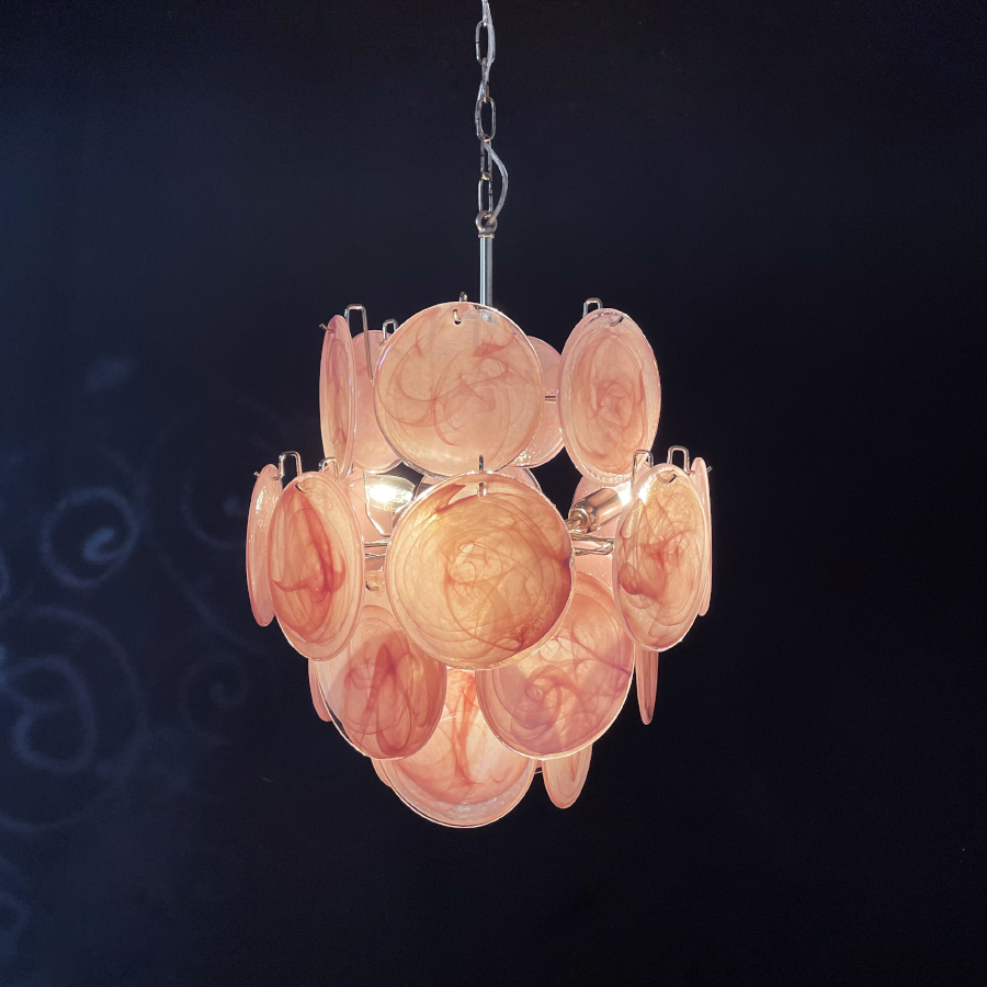 Mid-Century Vintage Glass Disc Chandelier | Handmade Round Textured Glass Pendant Light for Living Room & Dining Room