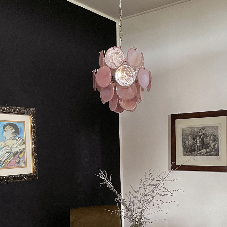Mid-Century Vintage Glass Disc Chandelier | Handmade Round Textured Glass Pendant Light for Living Room & Dining Room