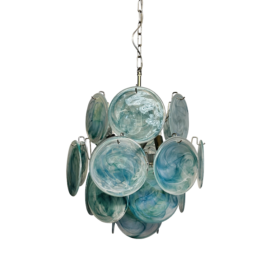 Mid-Century Vintage Glass Disc Chandelier | Handmade Round Textured Glass Pendant Light for Living Room & Dining Room