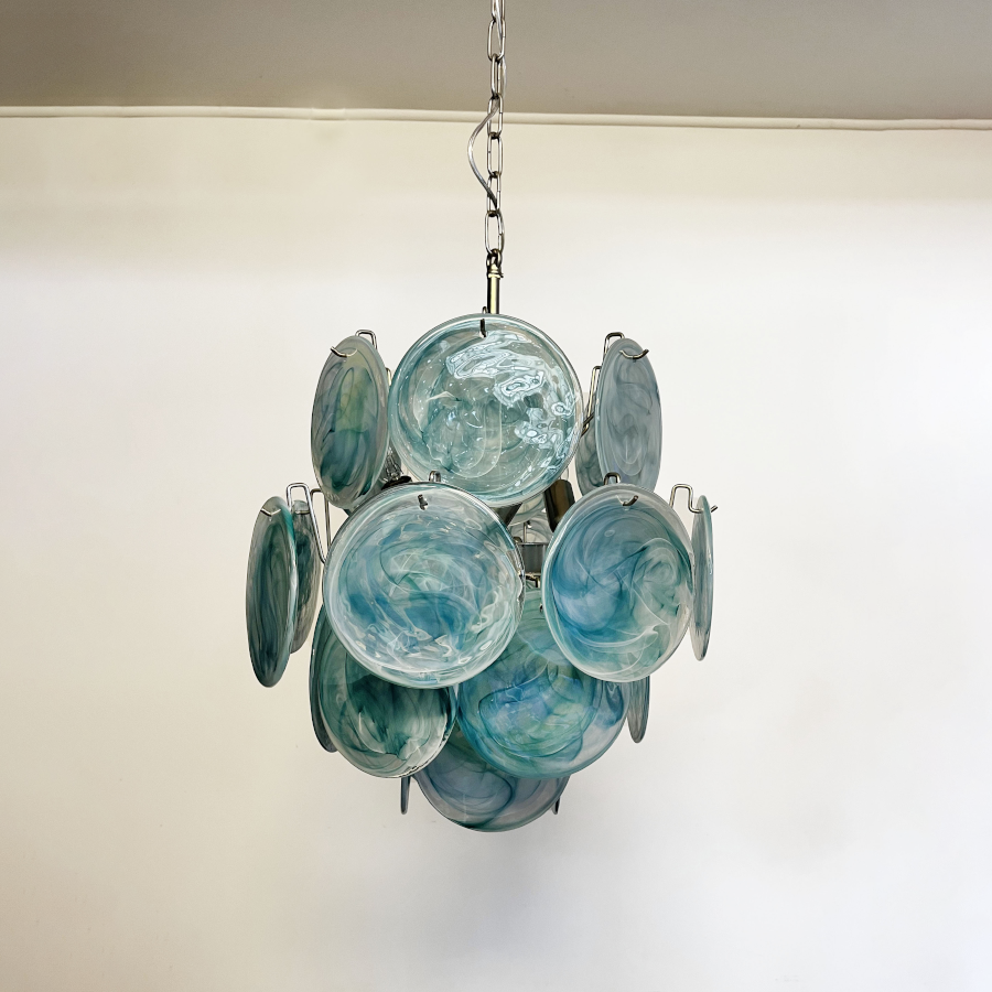 Mid-Century Vintage Glass Disc Chandelier | Handmade Round Textured Glass Pendant Light for Living Room & Dining Room