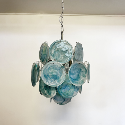 Mid-Century Vintage Glass Disc Chandelier | Handmade Round Textured Glass Pendant Light for Living Room & Dining Room