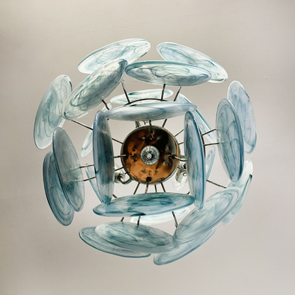 Mid-Century Vintage Glass Disc Chandelier | Handmade Round Textured Glass Pendant Light for Living Room & Dining Room