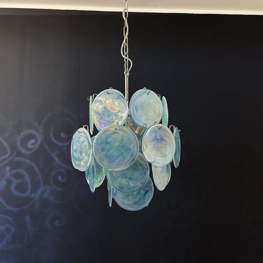 Mid-Century Vintage Glass Disc Chandelier | Handmade Round Textured Glass Pendant Light for Living Room & Dining Room