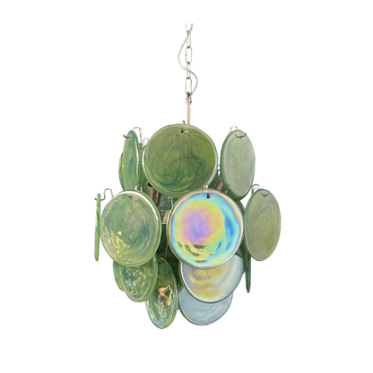 Mid-Century Vintage Glass Disc Chandelier | Handmade Round Textured Glass Pendant Light for Living Room & Dining Room