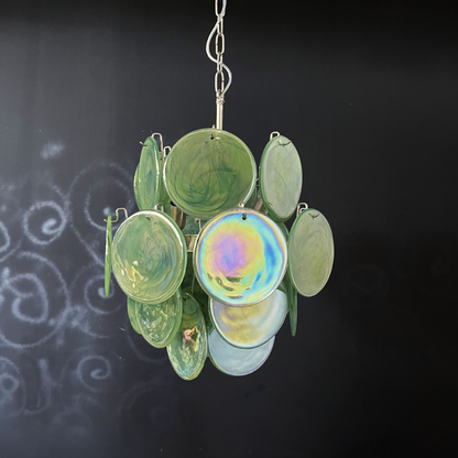 Mid-Century Vintage Glass Disc Chandelier | Handmade Round Textured Glass Pendant Light for Living Room & Dining Room