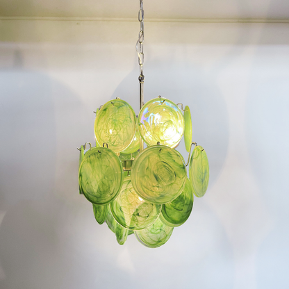 Mid-Century Vintage Glass Disc Chandelier | Handmade Round Textured Glass Pendant Light for Living Room & Dining Room