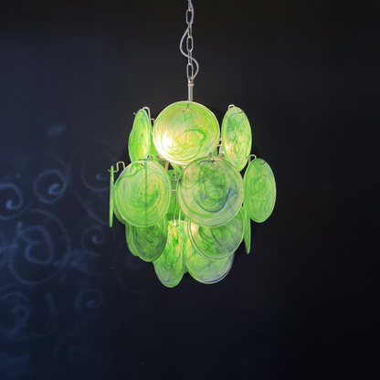 Mid-Century Vintage Glass Disc Chandelier | Handmade Round Textured Glass Pendant Light for Living Room & Dining Room