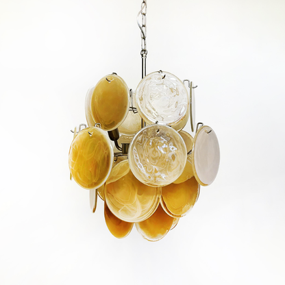 Mid-Century Vintage Glass Disc Chandelier | Handmade Round Textured Glass Pendant Light for Living Room & Dining Room
