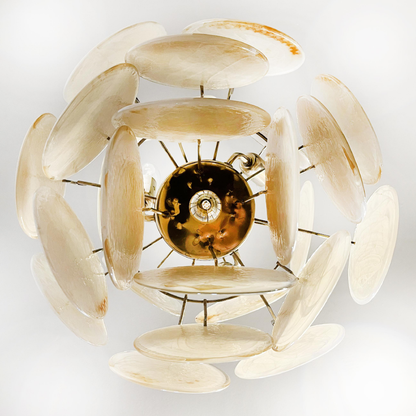 Mid-Century Vintage Glass Disc Chandelier | Handmade Round Textured Glass Pendant Light for Living Room & Dining Room
