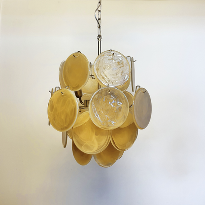 Mid-Century Vintage Glass Disc Chandelier | Handmade Round Textured Glass Pendant Light for Living Room & Dining Room