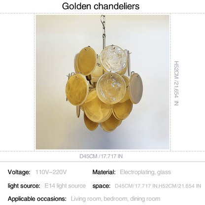 Mid-Century Vintage Glass Disc Chandelier | Handmade Round Textured Glass Pendant Light for Living Room & Dining Room
