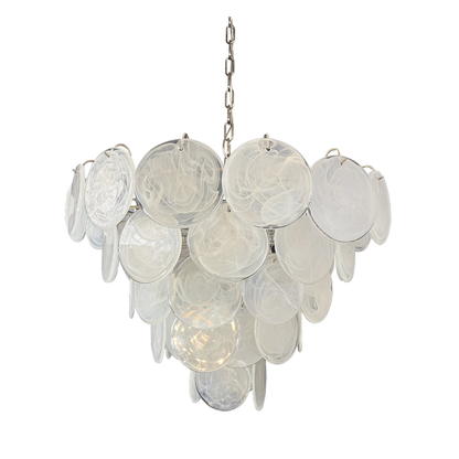 Mid-Century Vintage Glass Disc Chandelier | Handmade Round Textured Glass Pendant Light for Living Room & Dining Room