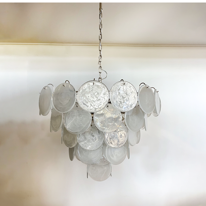 Mid-Century Vintage Glass Disc Chandelier | Handmade Round Textured Glass Pendant Light for Living Room & Dining Room