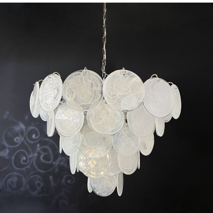 Mid-Century Vintage Glass Disc Chandelier | Handmade Round Textured Glass Pendant Light for Living Room & Dining Room