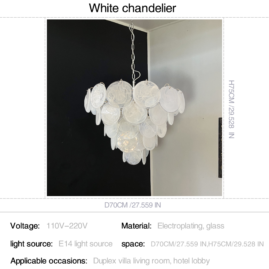 Mid-Century Vintage Glass Disc Chandelier | Handmade Round Textured Glass Pendant Light for Living Room & Dining Room