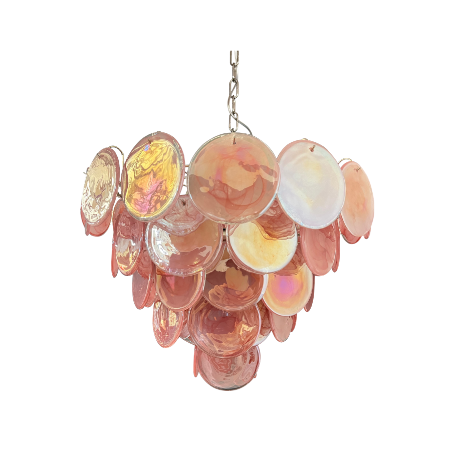 Mid-Century Vintage Glass Disc Chandelier | Handmade Round Textured Glass Pendant Light for Living Room & Dining Room