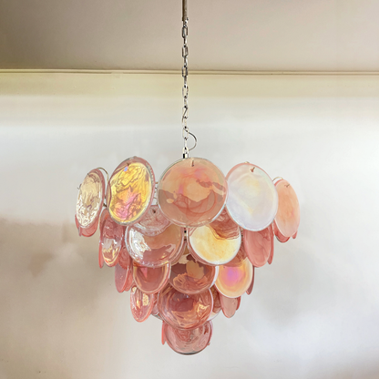 Mid-Century Vintage Glass Disc Chandelier | Handmade Round Textured Glass Pendant Light for Living Room & Dining Room