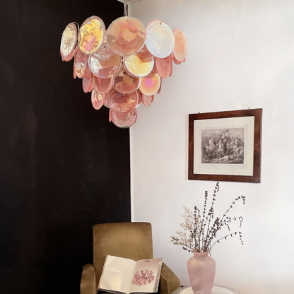 Mid-Century Vintage Glass Disc Chandelier | Handmade Round Textured Glass Pendant Light for Living Room & Dining Room