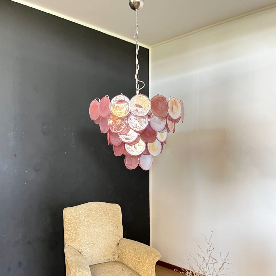 Mid-Century Vintage Glass Disc Chandelier | Handmade Round Textured Glass Pendant Light for Living Room & Dining Room