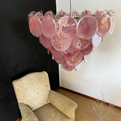 Mid-Century Vintage Glass Disc Chandelier | Handmade Round Textured Glass Pendant Light for Living Room & Dining Room