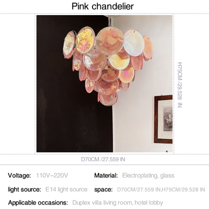 Mid-Century Vintage Glass Disc Chandelier | Handmade Round Textured Glass Pendant Light for Living Room & Dining Room