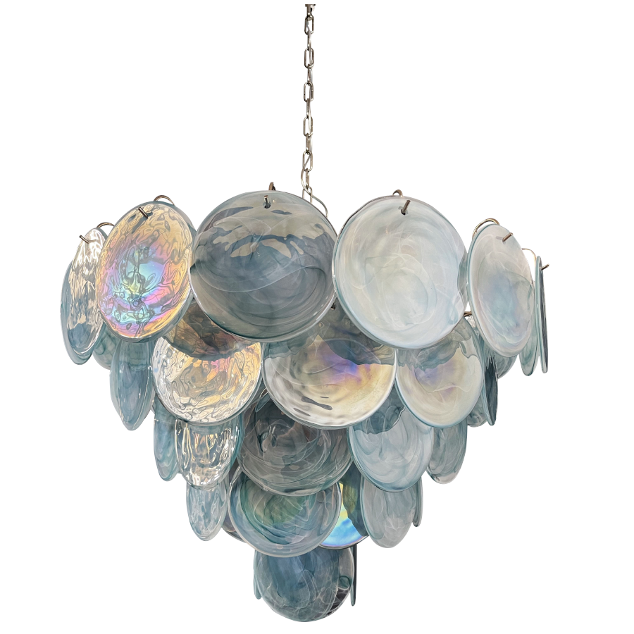 Mid-Century Vintage Glass Disc Chandelier | Handmade Round Textured Glass Pendant Light for Living Room & Dining Room