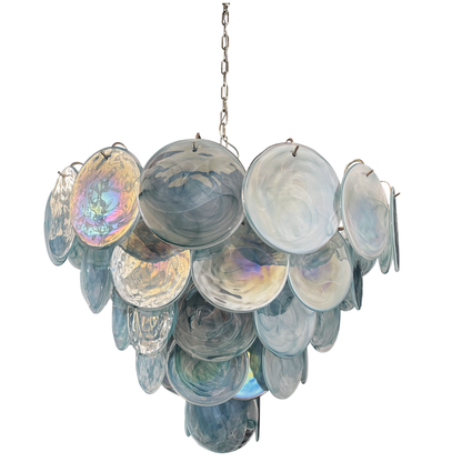 Mid-Century Vintage Glass Disc Chandelier | Handmade Round Textured Glass Pendant Light for Living Room & Dining Room