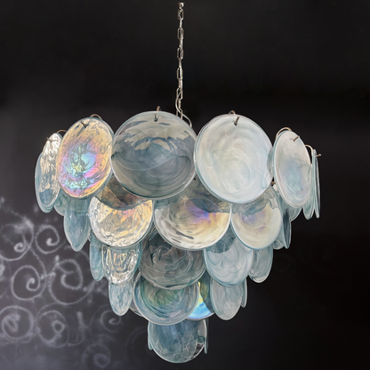 Mid-Century Vintage Glass Disc Chandelier | Handmade Round Textured Glass Pendant Light for Living Room & Dining Room