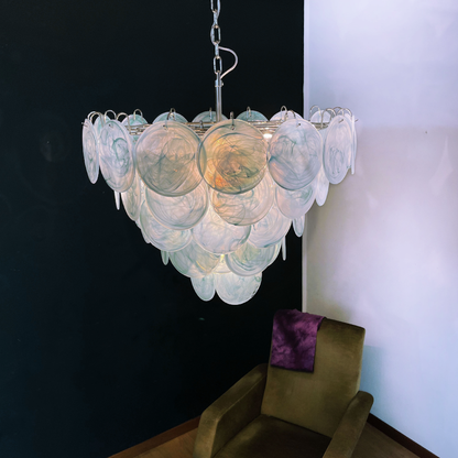 Mid-Century Vintage Glass Disc Chandelier | Handmade Round Textured Glass Pendant Light for Living Room & Dining Room