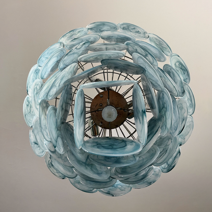 Mid-Century Vintage Glass Disc Chandelier | Handmade Round Textured Glass Pendant Light for Living Room & Dining Room