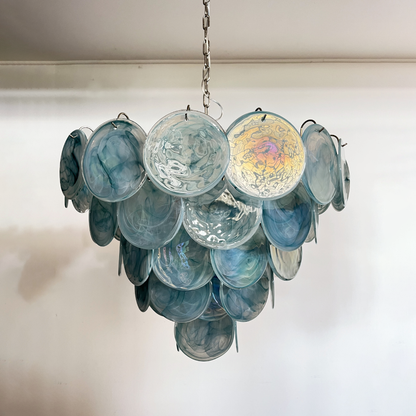 Mid-Century Vintage Glass Disc Chandelier | Handmade Round Textured Glass Pendant Light for Living Room & Dining Room