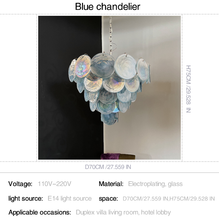 Mid-Century Vintage Glass Disc Chandelier | Handmade Round Textured Glass Pendant Light for Living Room & Dining Room