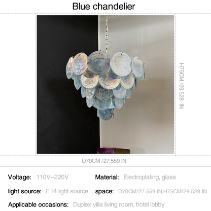 Mid-Century Vintage Glass Disc Chandelier | Handmade Round Textured Glass Pendant Light for Living Room & Dining Room