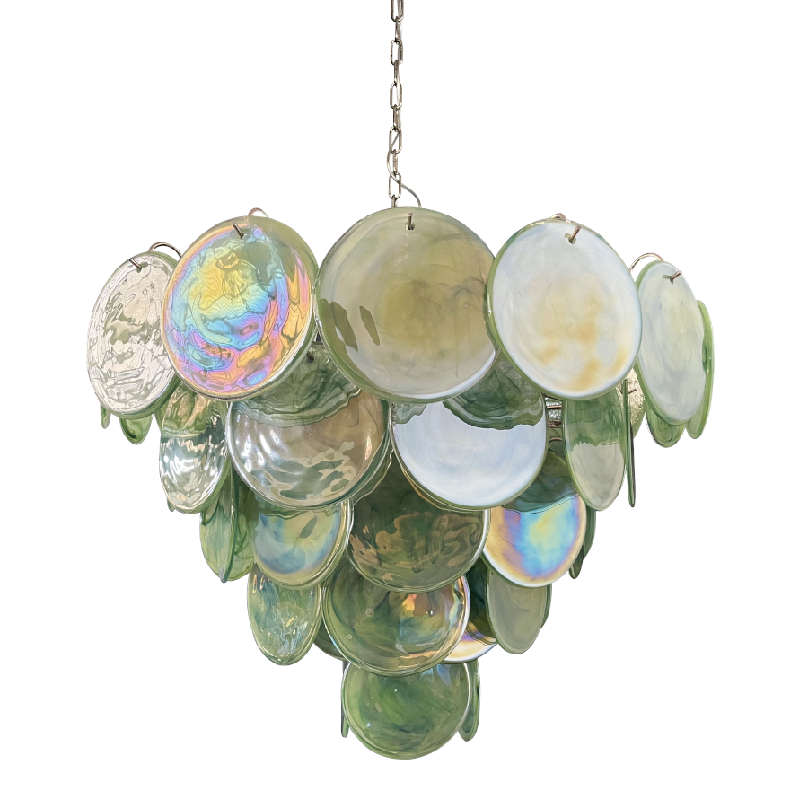 Mid-Century Vintage Glass Disc Chandelier | Handmade Round Textured Glass Pendant Light for Living Room & Dining Room