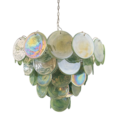 Mid-Century Vintage Glass Disc Chandelier | Handmade Round Textured Glass Pendant Light for Living Room & Dining Room