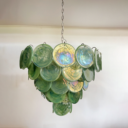 Mid-Century Vintage Glass Disc Chandelier | Handmade Round Textured Glass Pendant Light for Living Room & Dining Room