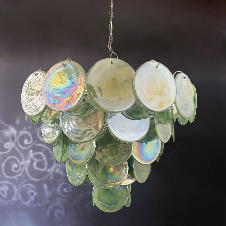 Mid-Century Vintage Glass Disc Chandelier | Handmade Round Textured Glass Pendant Light for Living Room & Dining Room