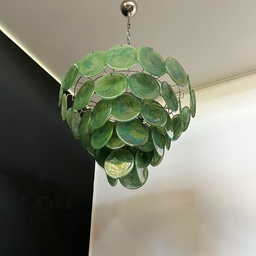 Mid-Century Vintage Glass Disc Chandelier | Handmade Round Textured Glass Pendant Light for Living Room & Dining Room