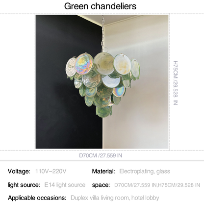 Mid-Century Vintage Glass Disc Chandelier | Handmade Round Textured Glass Pendant Light for Living Room & Dining Room