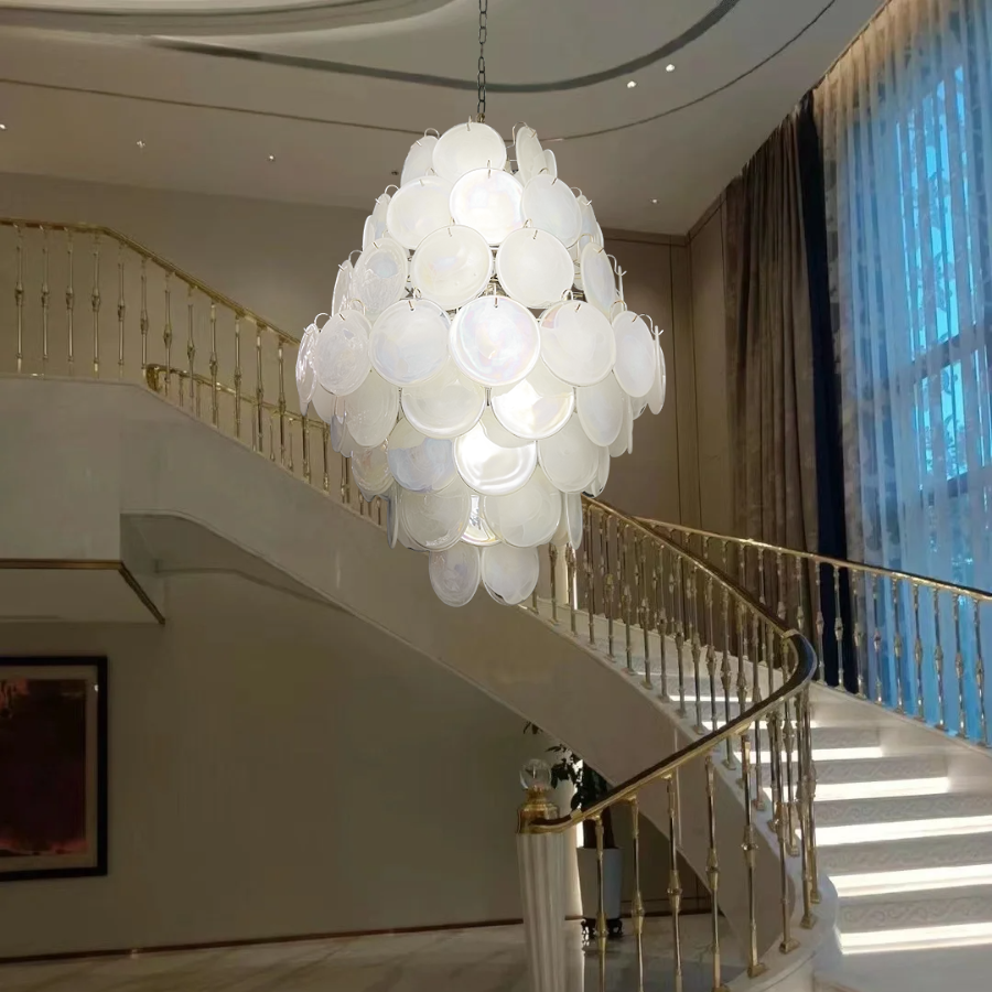 Mid-Century Modern Handcrafted Glass Chandelier for High Ceilings | Luxury Vintage Pendant Light