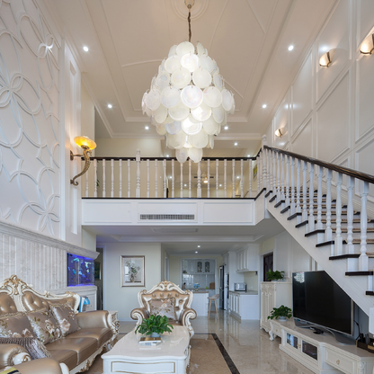 Mid-Century Modern Handcrafted Glass Chandelier for High Ceilings | Luxury Vintage Pendant Light