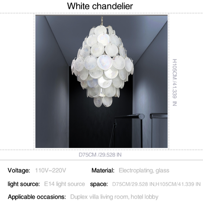 Mid-Century Modern Handcrafted Glass Chandelier for High Ceilings | Luxury Vintage Pendant Light