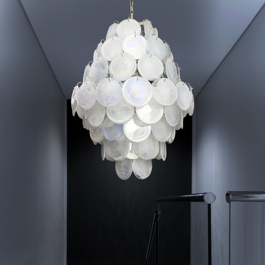 Mid-Century Modern Handcrafted Glass Chandelier for High Ceilings | Luxury Vintage Pendant Light