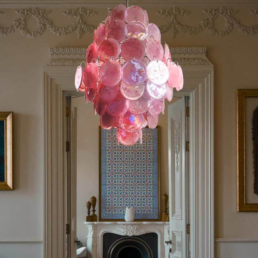 Mid-Century Modern Handcrafted Glass Chandelier for High Ceilings | Luxury Vintage Pendant Light