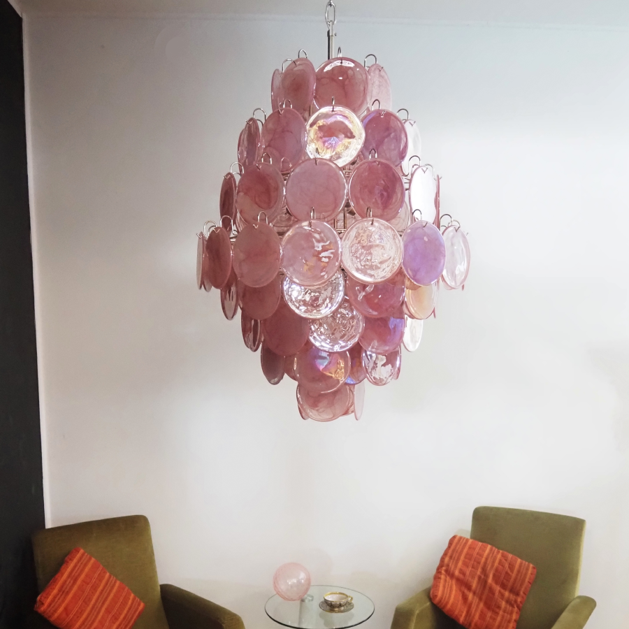 Mid-Century Modern Handcrafted Glass Chandelier for High Ceilings | Luxury Vintage Pendant Light